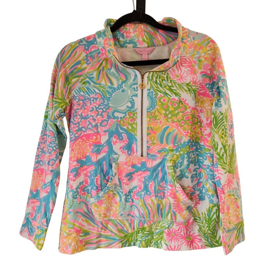 Lilly Pulitzer Skipper Popover Long Sleeve Shirt Sweatshirt Quarter Zip S